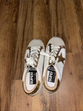 Golden Goose White Sneakers with Gold Star and Glitter Trim